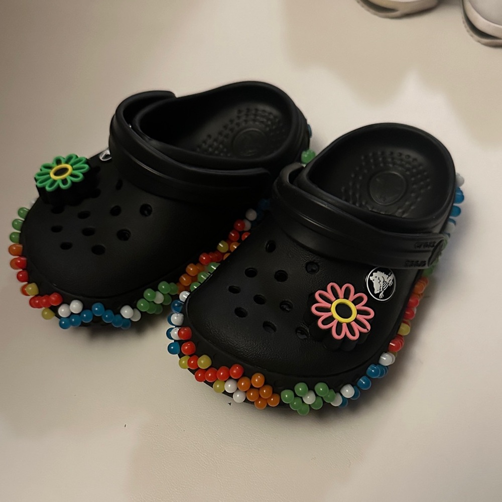 CROCS Kids Black Sandals with Multicolor Beads